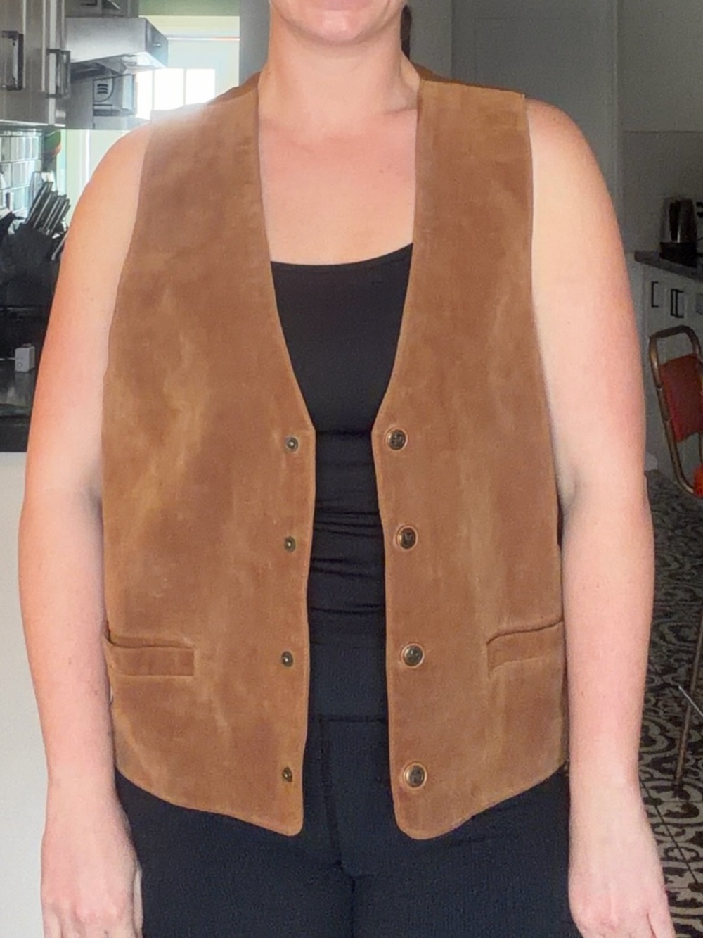 Vintage Men's Suede leather Button Vest - Brown Tan - Picture 11 of 14